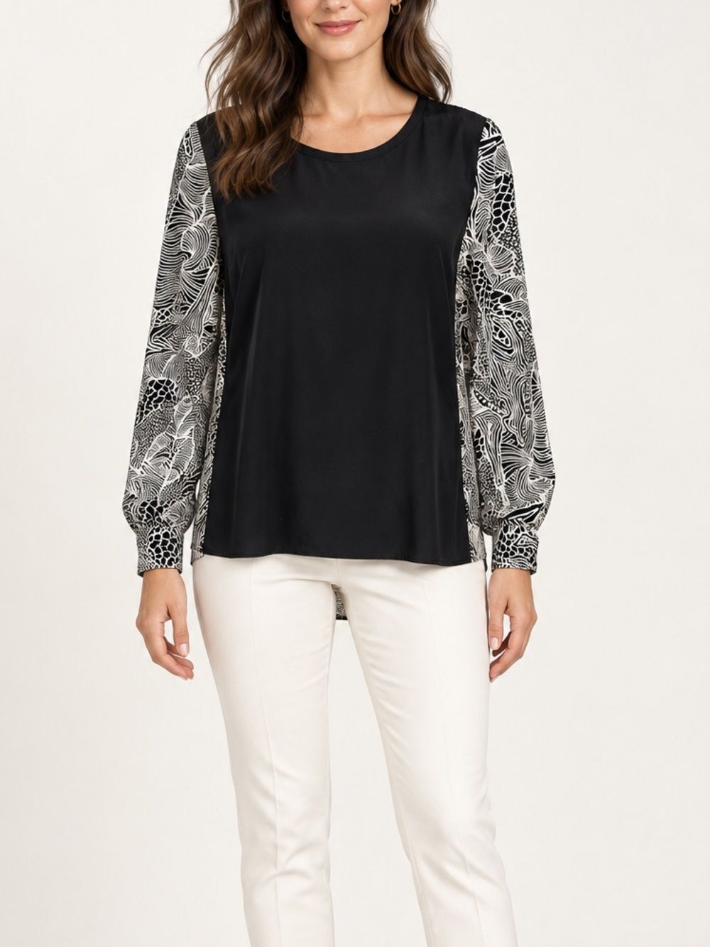 Diane von Furstenberg Black White Silk Abstract Print Blouse Size 8